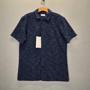 Ike Behar New York Button Shirt Mens M Navy Textured Casual Workwear New